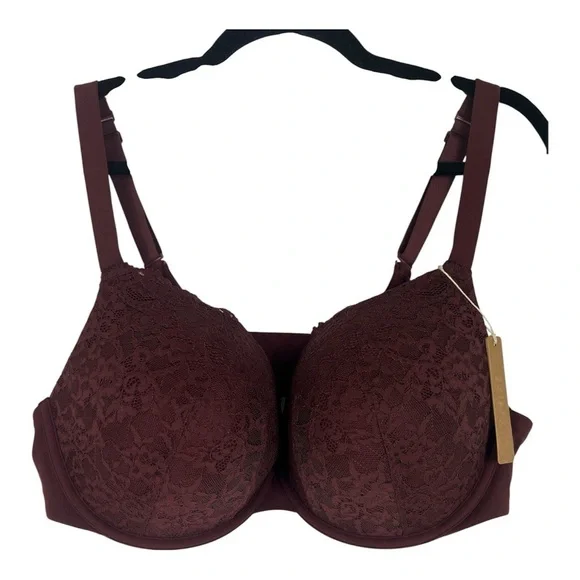 Skims 42D Fits Everybody Lace Push Up Bra Demi Oxblood NWT - Picture 2 of 8
